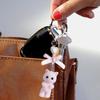 Heart Shape Keyring Flocked Cat Pendant Keychain with Bowknot Decor Heart Shape Fashionable Hanging Ornament for Wallet Backpack