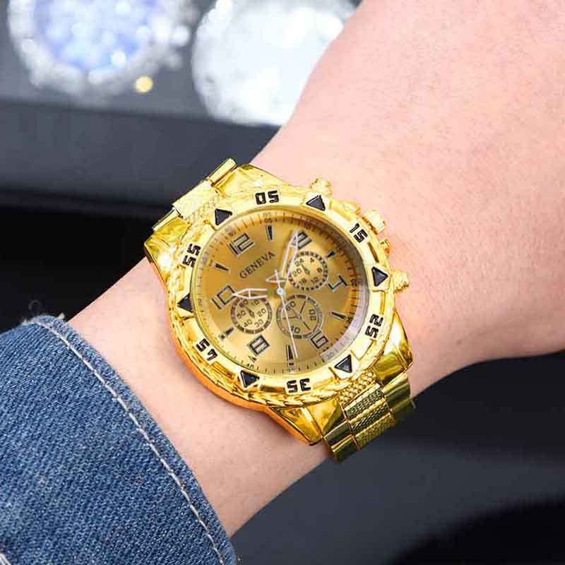 3pcs Men's Luxury Fashion Watch Alloy Strap Mens Watch Round Business Wrist Watch for Men Suitable for Daily Wear Set