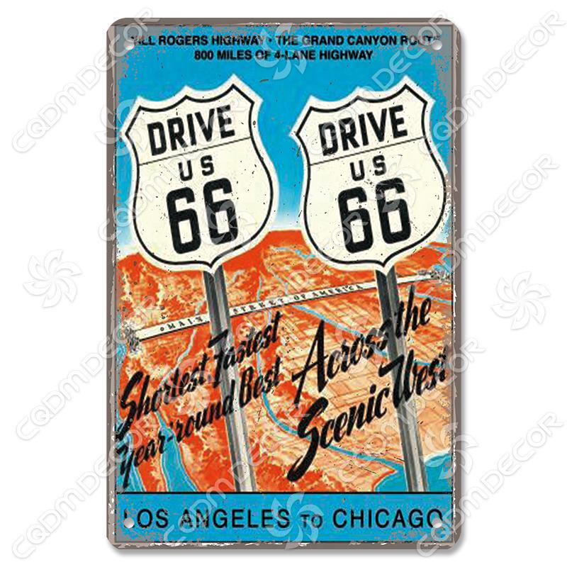Alte Route 66 Blechschilder Get Your Kicks on US 66 Metallposter Vintage Wandkunst Dekoration für Garage Club Wohnzimmer Zuhause