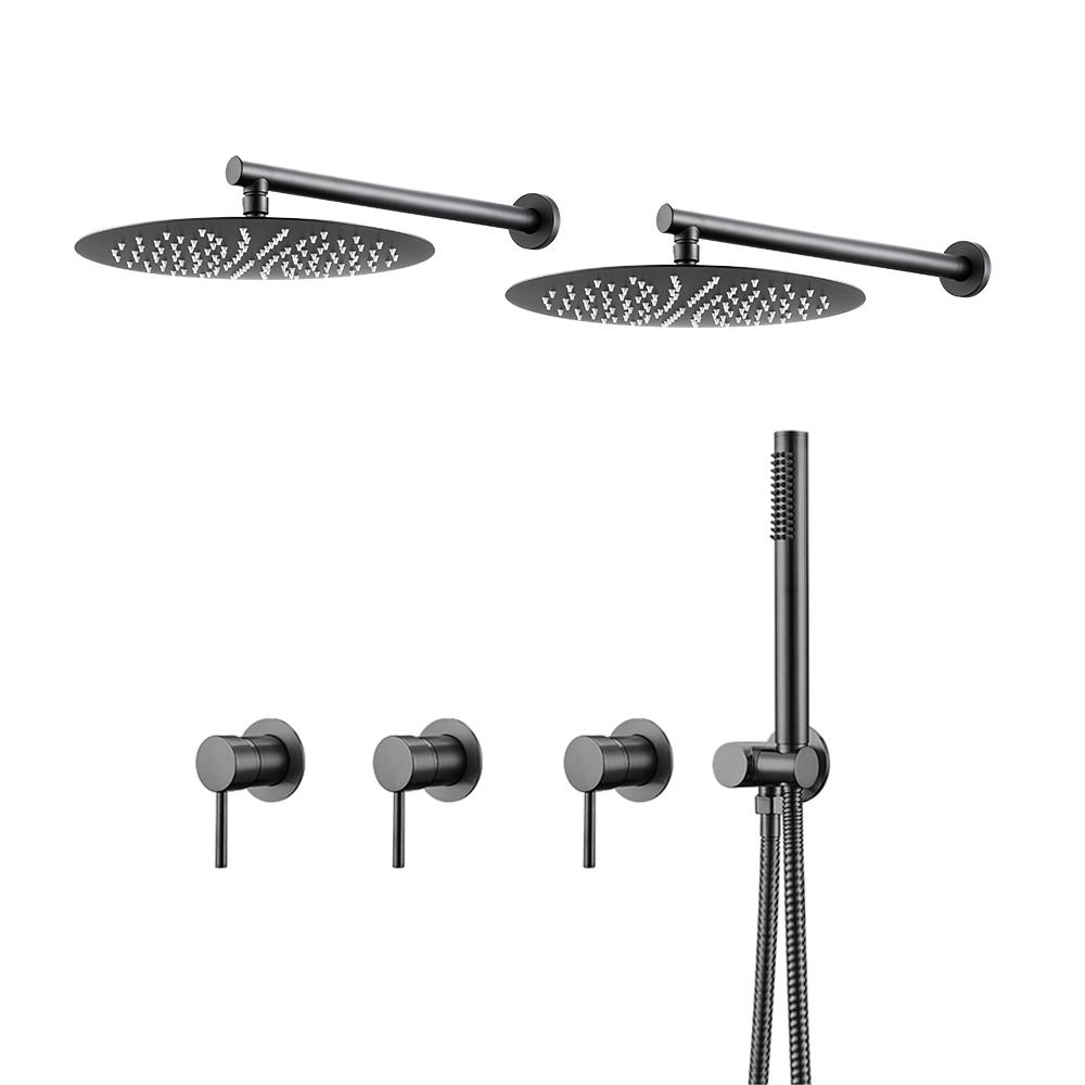 

8-12 дюймов Двойная душевая головка Матовый розово-золотой смеситель для душа 3 скрытые ручки настенный кран для горячей и холодной воды 12 inch