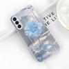 Blue Ice Rose Metallic Glass Phone Case Suitable for Samsung Galaxy S26 S25 S24 S22 S21 S20 FE/Ultra/Plus Anti Drop Rear Cover
