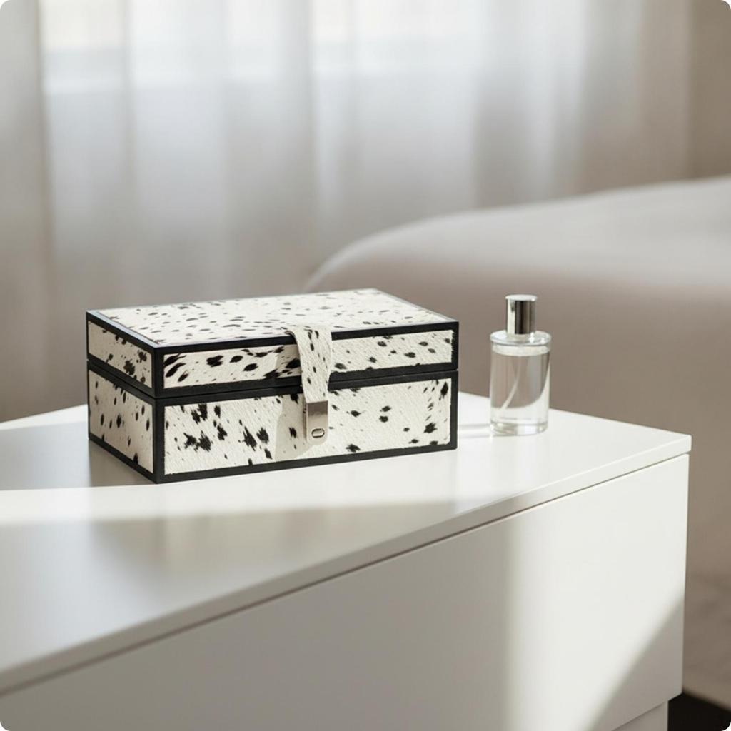 Decorative Box with Clasp | LeatherTextured, ModernLuxury, for Bedroom S Gray White