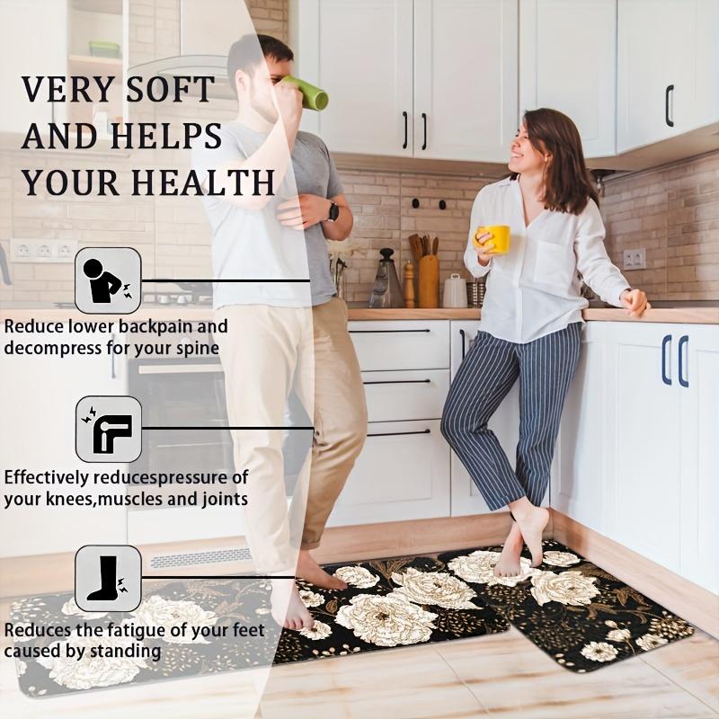 1Pcs Anti Fatigue Kitchen Rugs, Bohemian Floral  Print Waterproof Non-Slip Thick Cushioned Kitchen Mat Heavy Duty Comfort Standing Mat for Kitchen