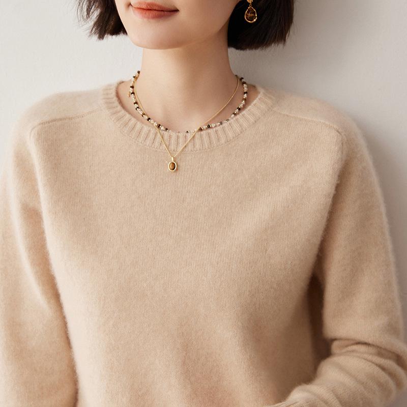Women's Thickened Round Neck Cashmere Wool Sweater Pullover - Versatile Autumn/Winter Knitwear Top