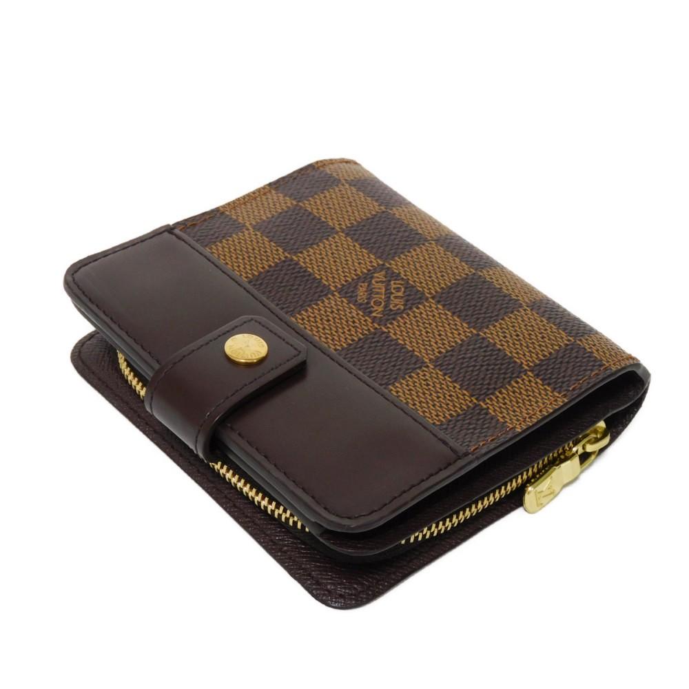 Used Damier Compact Zip Billfold Card Case with Brown Snap Button, 12564, and Coin Purse (N61668 7941 Logo) from Japan
