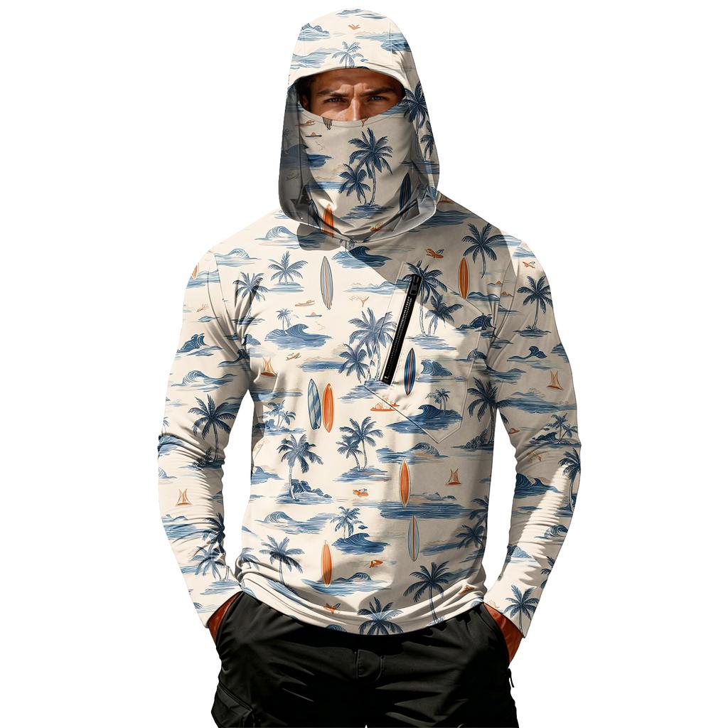 Camiseta Casual con Capucha de Manga Larga para Hombre con Protección Solar