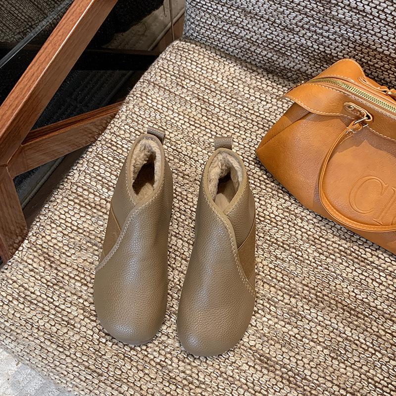 

Ретро туфли на плоской подошве из мягкой кожи, осенне-зимние 2025, новые туфли для мамы на один педаль, женские ботинки, квадратные ботинки 40 хаки