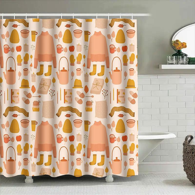 Shower Curtain Botanical Leaf Pattern Waterproof Fabric Bathroom Decor Vintage Farmhouse Style Shower Liner