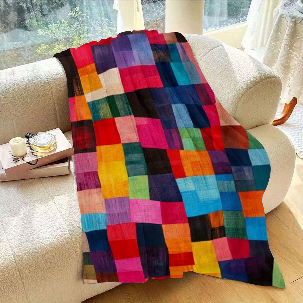 Barevný patchworkový umělecký vzor Flanelová tištěná deka vhodná pro všechna roční období vhodná do obývacího pokoje kanceláře pohovky a na cestování