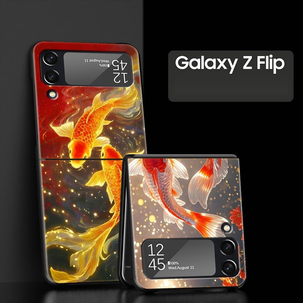 Goldfish Swimming Hard PC Phone Case For Samsung Galaxy Z Flip 7 6 5 4 Black Cover For Galaxy Z Flip 3 Foldable Shell Fundas Bag