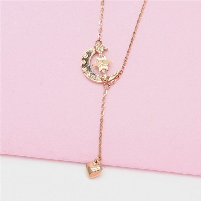 Purple Gold-Plated Rose Gold Girl Temperament Color Gold Star And Moon Necklace Fashion Collarbone Chain Woman