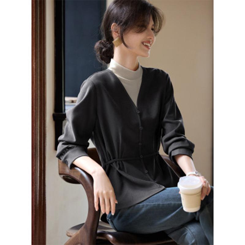 

Французская элегантная поддельная двухкомпонентная контрастная рубашка для женщин зимой с завязками на талии и утягивающей рубашкой 2XL серый