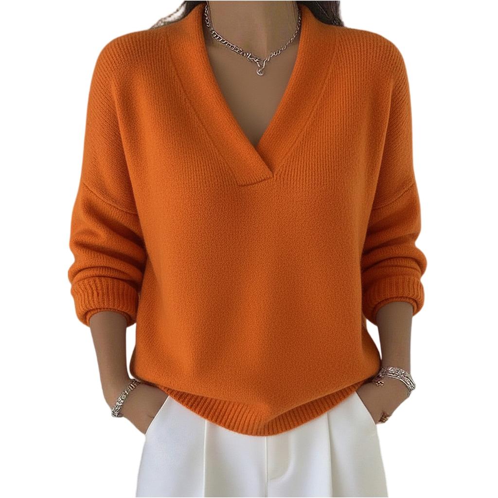 Women's Fashionable Long-sleeved Solid-color Pullover Knitted Sweater Top