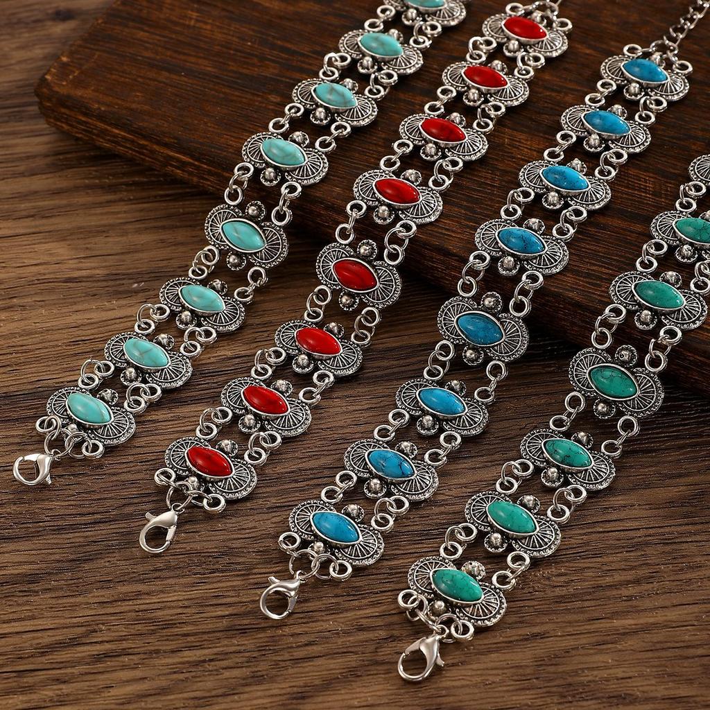 2025 Hot-selling personality retro turquoise bracelet bohemian ethnic style jewelry women's light luxury temperament bracelet