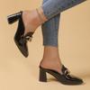 Fashion Fashion Light Weight High Quality Black Patent Leather Spring Slip on Square Heel Shoes Lady Casual
