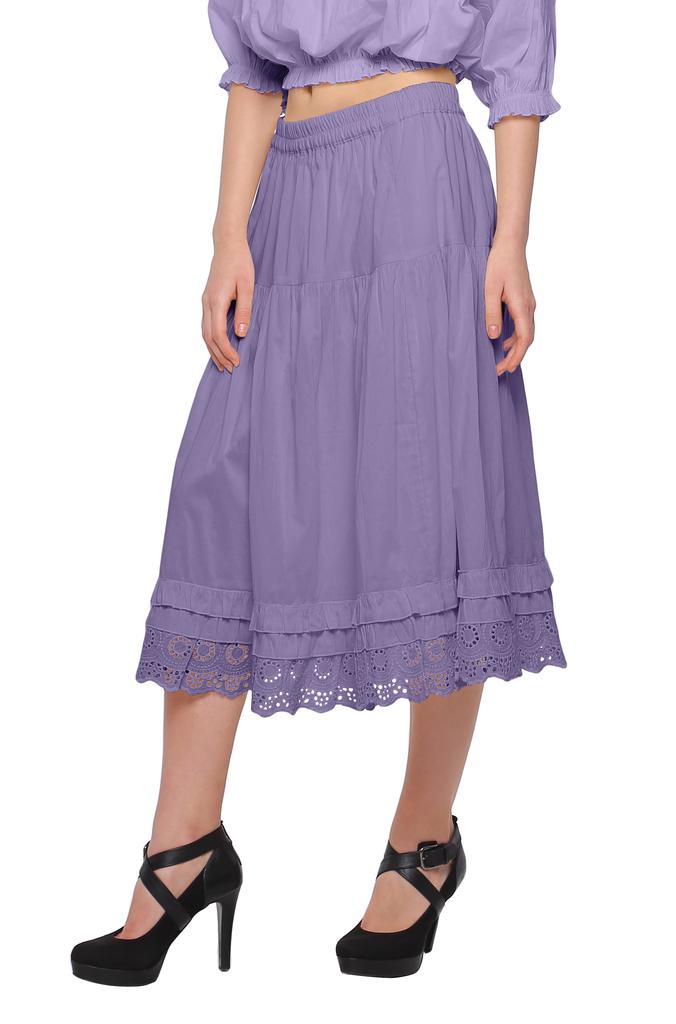 Moomaya Solid Skirts For Women Knee Length Cotton Flared Girls Skirt
