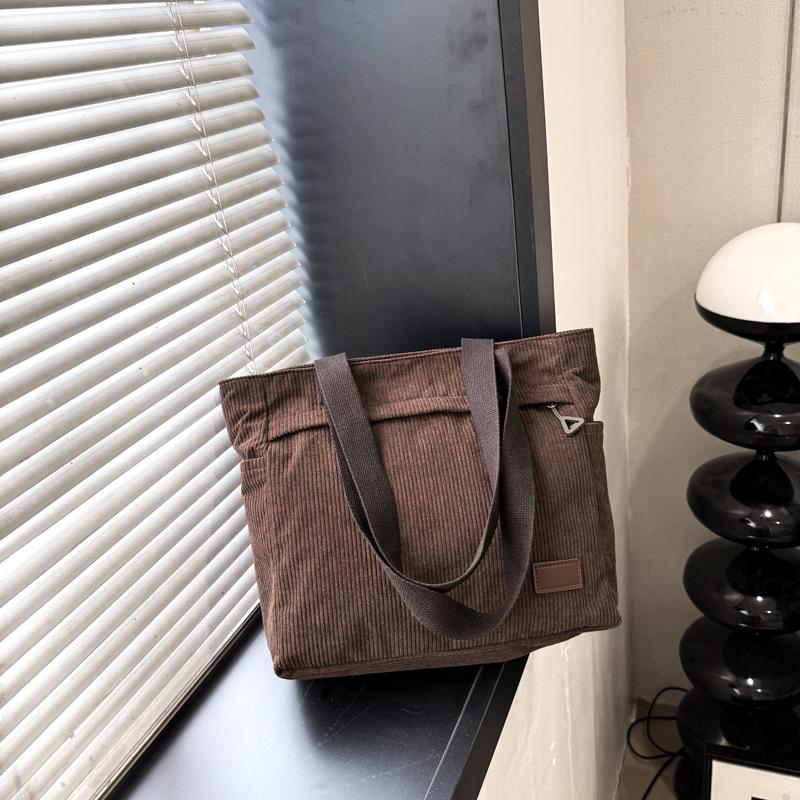 Large Capacity Corduroy Shoulder Bags for Women Outing Versatile Ladies Work Handbags College Style Student Girls Book Tote Bag