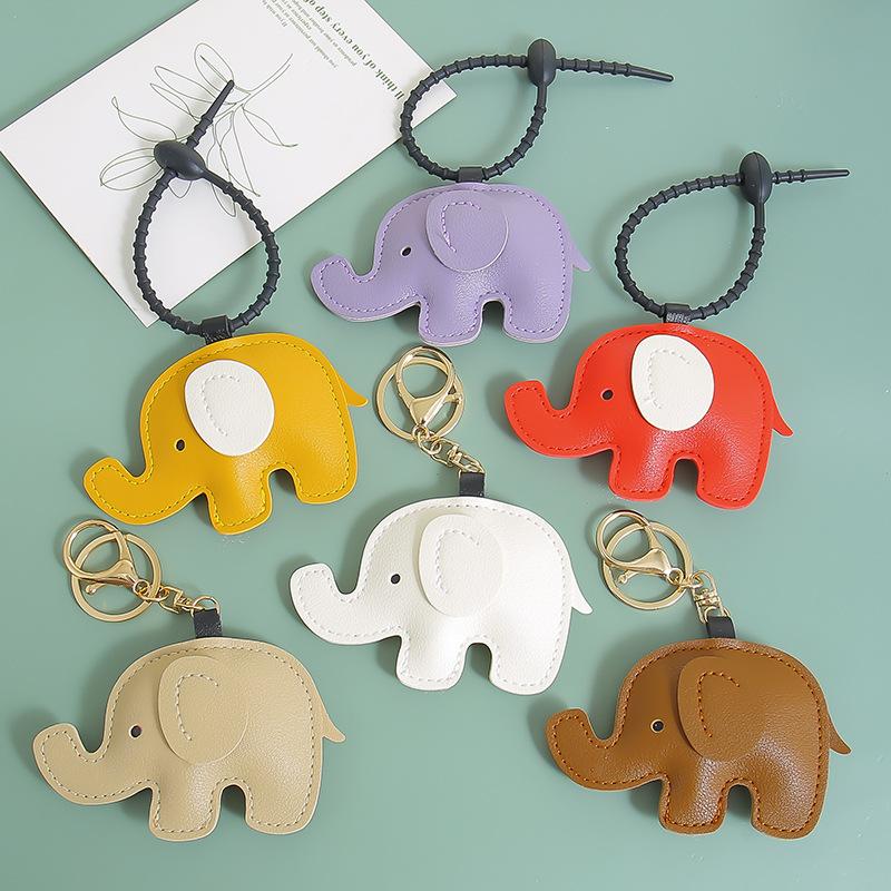 1Pcs Leather Animal Pendant Cartoon Elephant Keychain For Women Bag Charm Decoration Key Chain Holder Gift