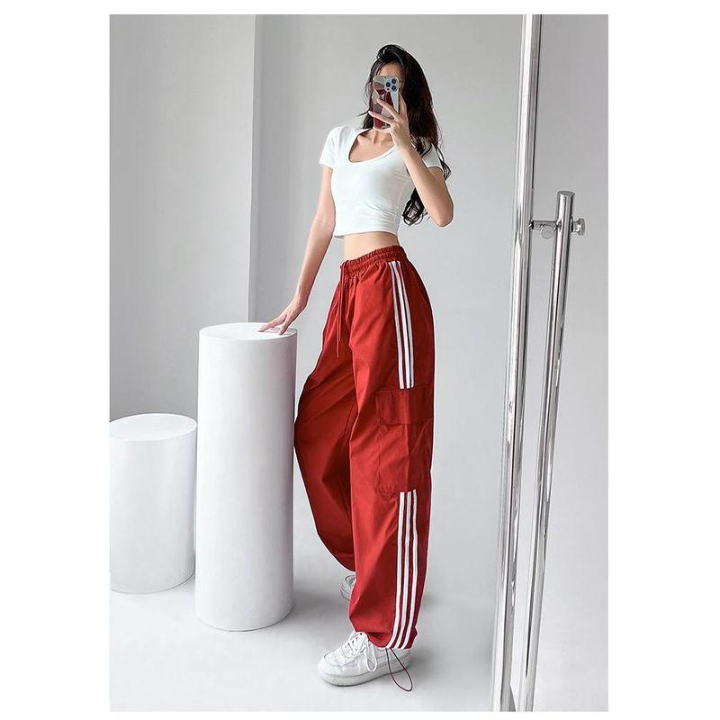 

Three Bars Dark Blue Wide-Leg Overalls Female Autumn Europe American Style Sexy Street High Waist Slim Looking Loose Track Pants Black short pants long M