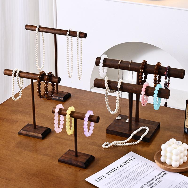 Solid Wood Jewelry Display Rack for Bracelets and Necklaces - Storage Stand & Live Streaming Props