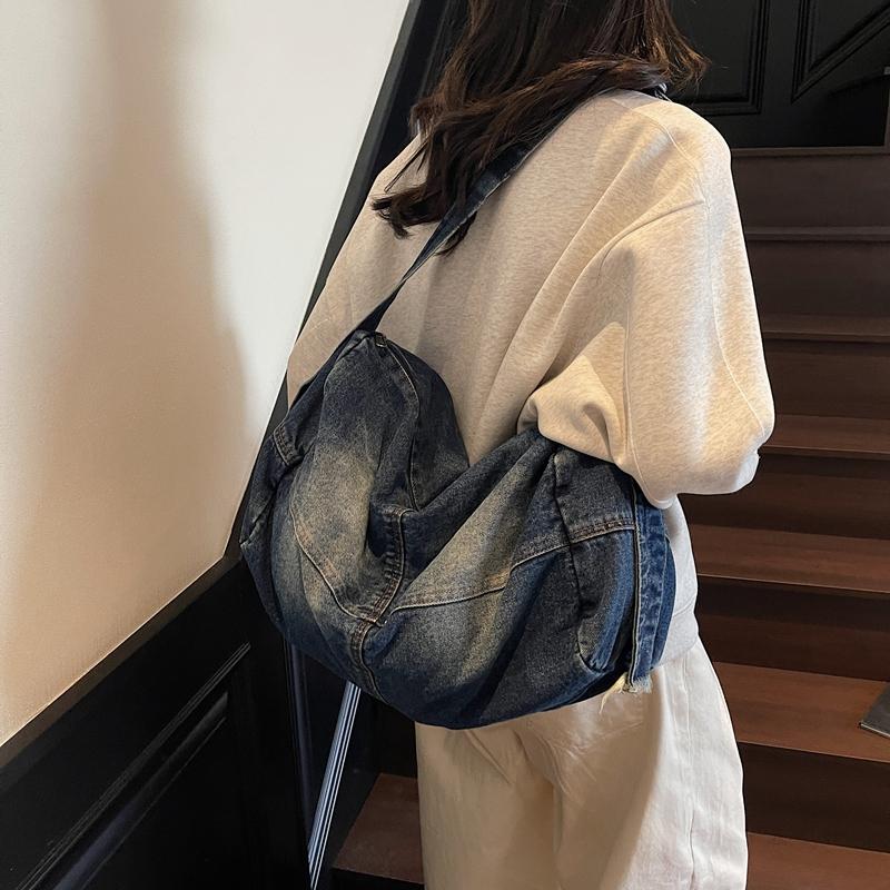 Geantă Crossbody din Denim Femei Geantă de Umăr Retro Capacitate Mare Geantă de Călătorie