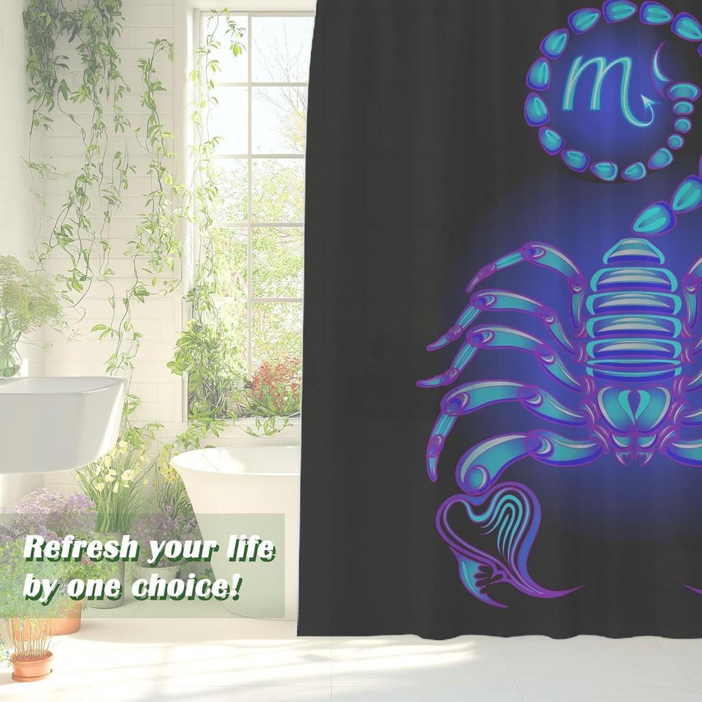 Scorpio Zodiac Shower Curtain Blue Astrology Horoscope Bath Decor, Funny Waterproof Polyester Fabric With 12 Hooks,Birthday Gift