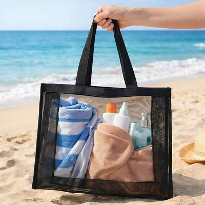 New Mesh Shoulder Bag Hollow Large Capacity Makeup Storage Bag Multifunctional Transparent Handbag Women