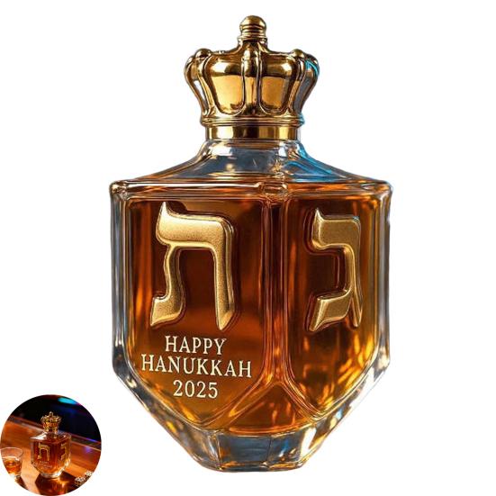 Yousheng Chanukka Whiskey Dekanter 2025 300ml Goldbeschriftete Glasflasche Feiertags-Hausbar-Dekor Jüdisches Kultursymbol Geschenk
