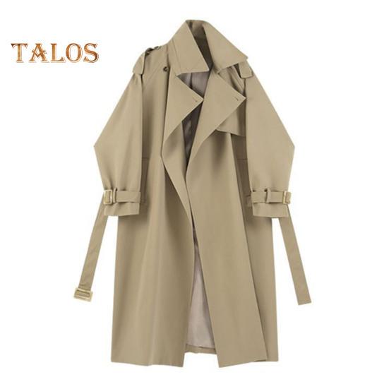 

Женская ветровка с отложным воротником, свободное однотонное пальто с длинными рукавами, декорированное поясом, пальто средней длины с карманами, ветрозащитная женская куртка L