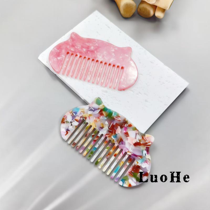 Colorful Cat Ear Portable Hairbrush for Girls - Simple Acetate Comb