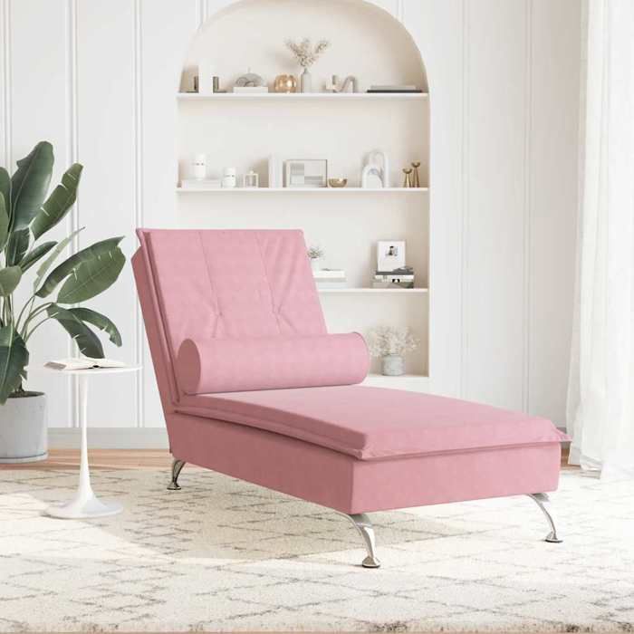 VidaXL Chaise longue de massage avec traversin rose velours, chaise de canapé longue, chaise longue de chambre, chaise de 379453