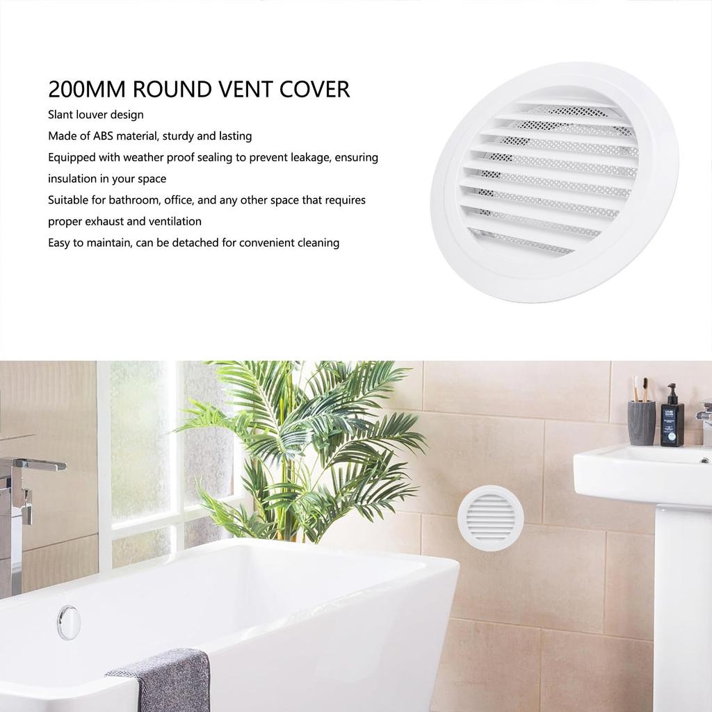 200mm Round Vent Cover White ABS Plastic Slant Louver Vent Grille Cover for Bathroom Kitchen Office