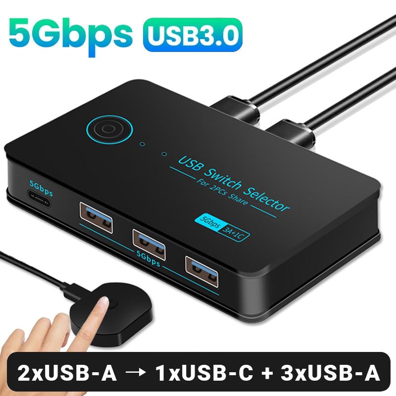 USB3.0 KVM Switch Hotkey Switcher for PC Keyboard Mouse Printer 2 PCs Sharing 4 Devices USB Switch Shared Controller Adapter Hub