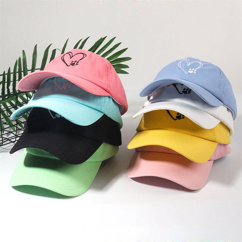 Casual Soft Top Sunshade Baseball Caps Cute Love Paw Print Wide Brim All-Match