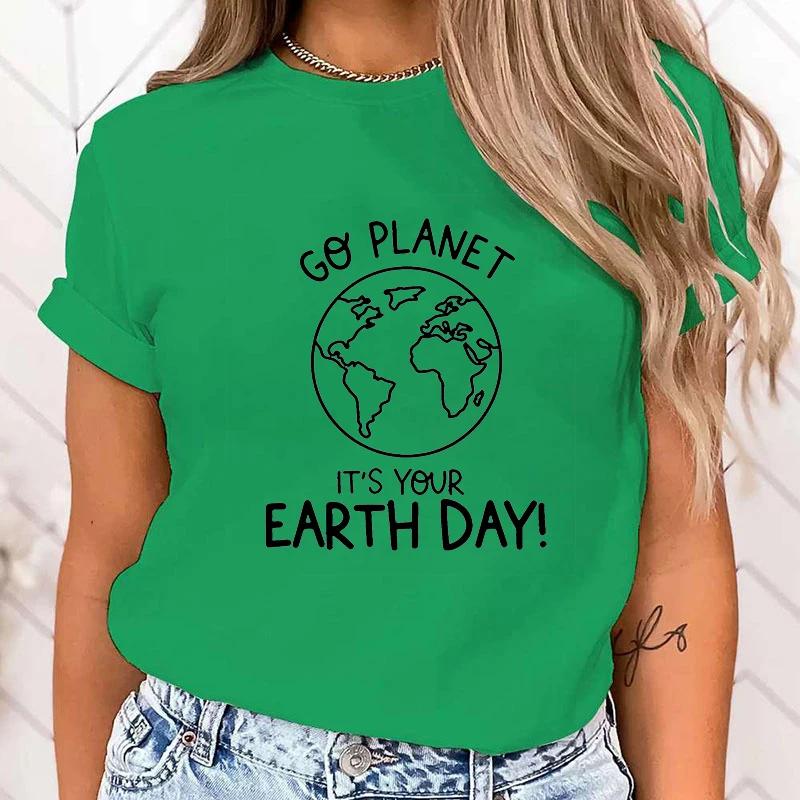 (Premium T-shirt)Women Fashion T Shirt Funny Protect The Ocean Go Planet It'S Your Earth Day Letter Print T Shirt tops
