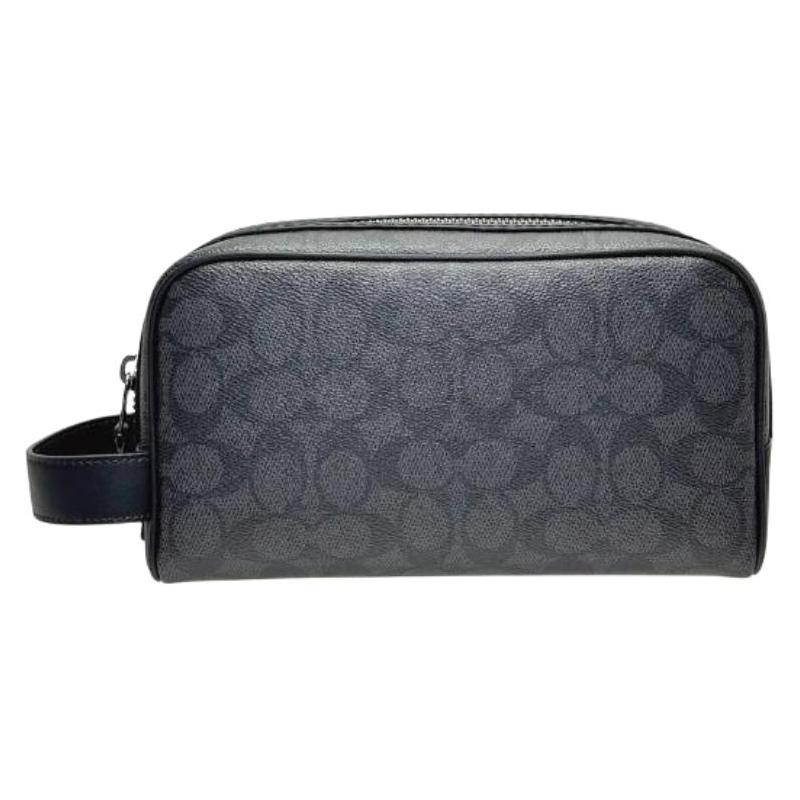 COACH ogo charm zipper closure coated canvas and calfskin travel storage bag small men s black black чёрный