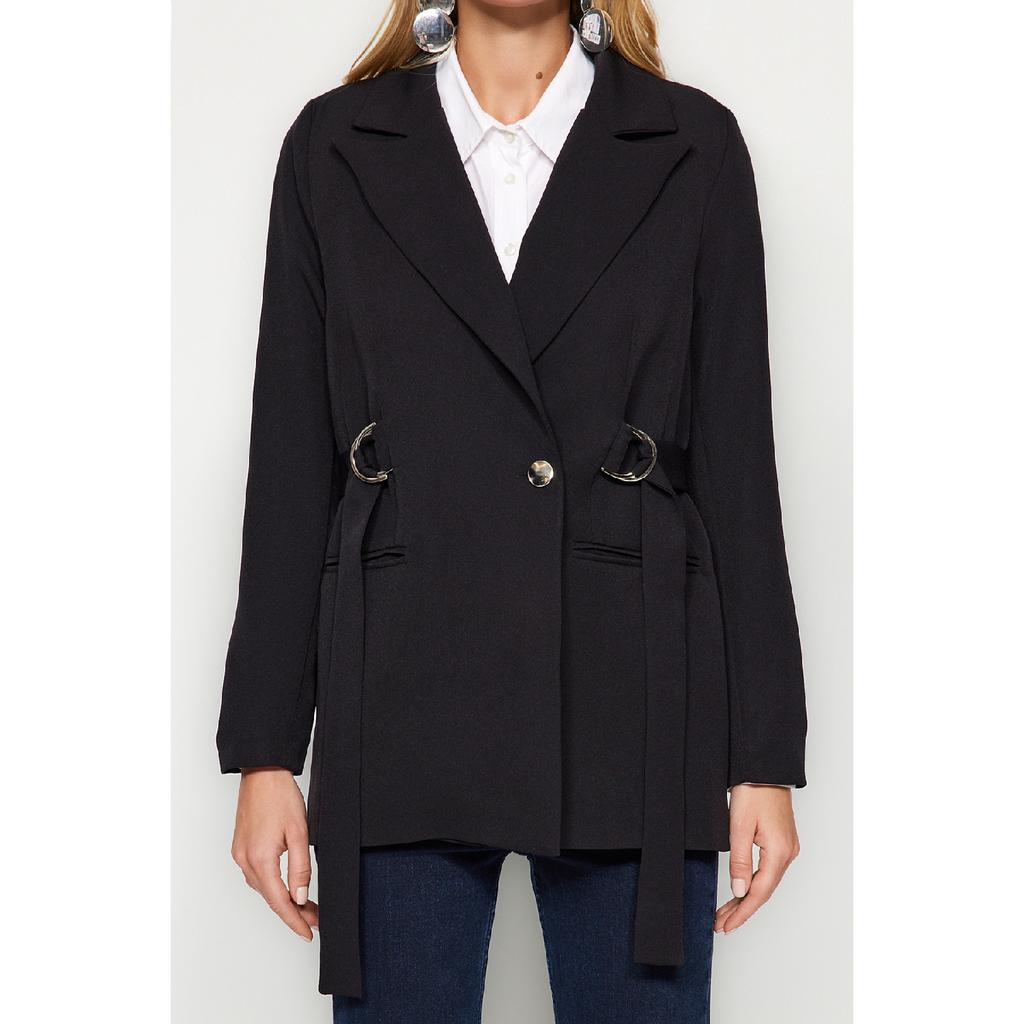 Jachetă țesătă cu detalii accesorii negre Tctaw24ck00024