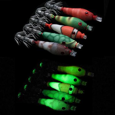 5 Piezas Luminosamente Calamar Jigs Gancho Señuelos de Pesca Cebos Sepia Manga Jigs de Calamar Agua Salada Señuelos Suaves de Pesca Nocturna