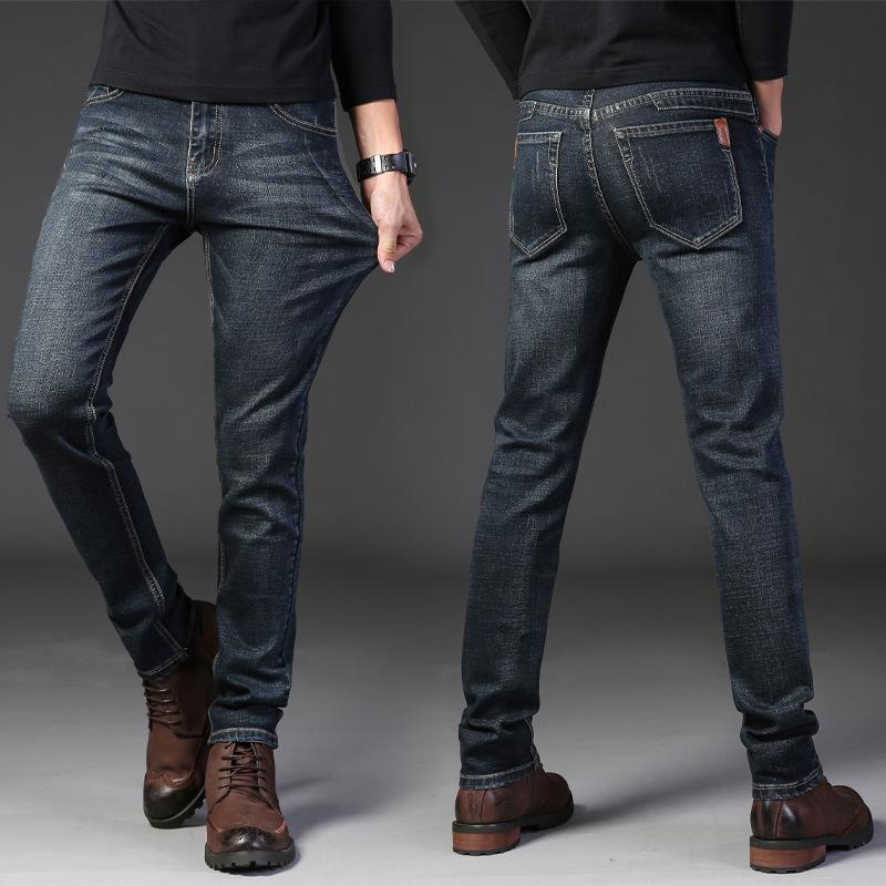 Four Season Wearable New Men'S Retro Elastic Denim Business Loose Straight Leg Pants Fashion Trend Elastic Pants
