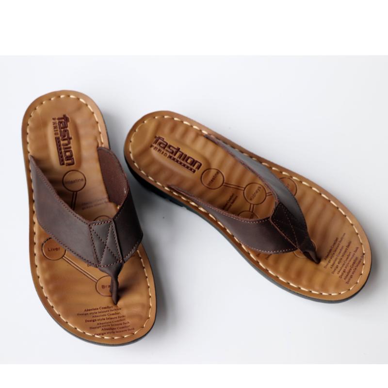 Men's Flip-flops Brand Cowhide Leather Slippers Fashion Casual Pinch Slipper Outdoor Non Slip Beach Slippers for Men Flat Slides
