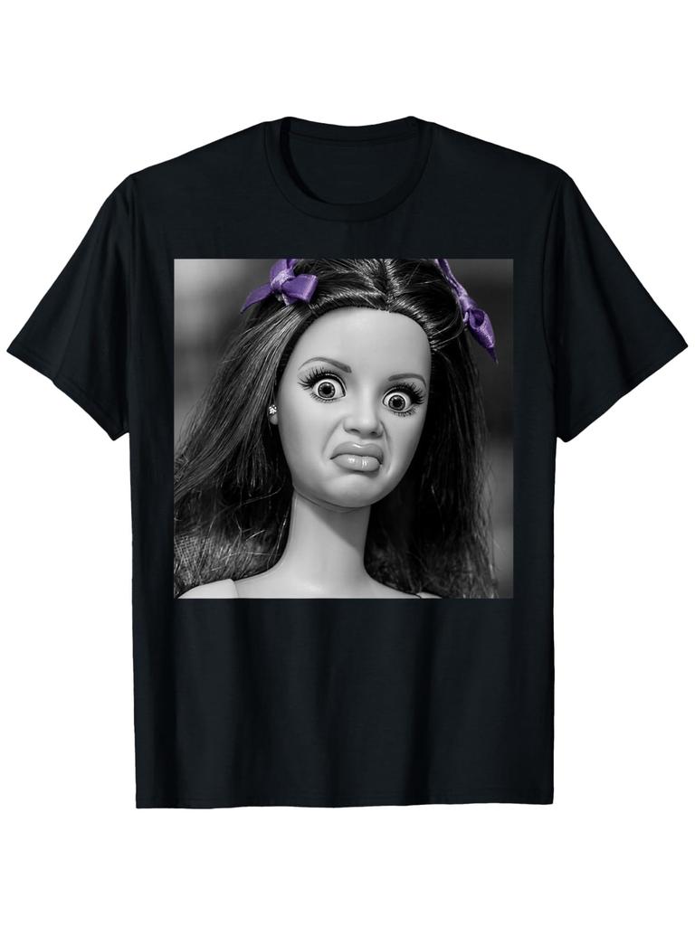 Funny Doll Face Meme Expression Hilarious Sarcastic Gift Tee T-Shirt | Casual Loose Fit, Crew Neck, Slight Stretch Fabric, Perfect for Adults