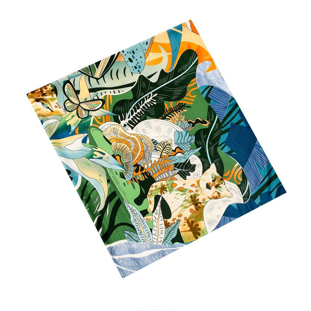 Silk Scarf Women Large Shawls Graffiti 130CM Square Scarves Wraps Bandana Luxury Kerchief Hijab Scarf Female Foulards