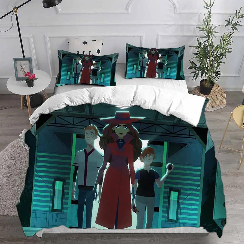 Grosstor Unisex 3D Printed Anime Carmen Sandiego Bedding Set Boys Girls Twin Queen King Size Duvet Cover Pillowcase Bed Boys Adults Home Textile