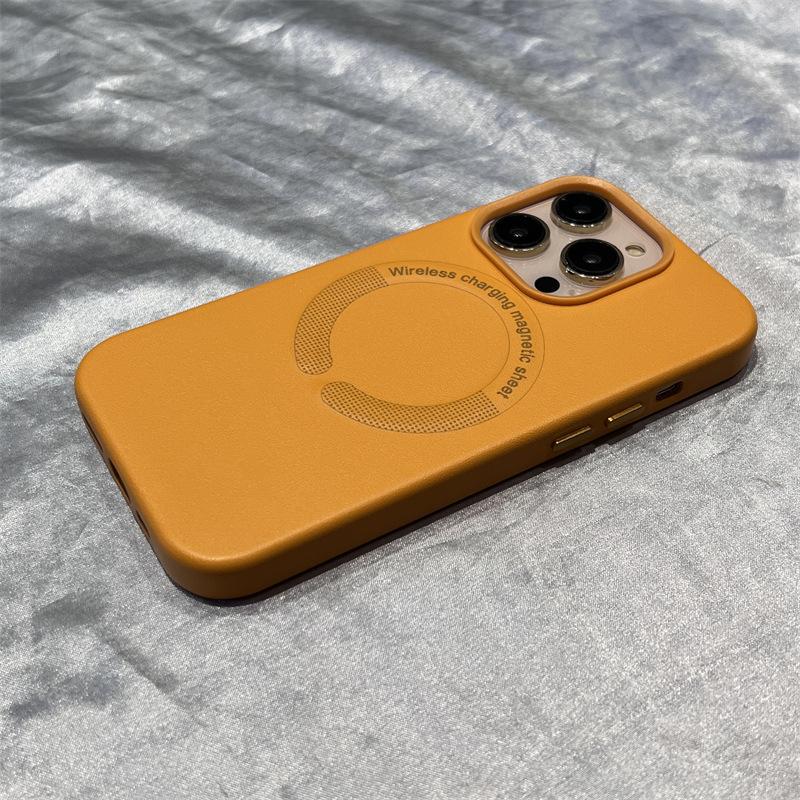 Applicable To Apple 15 Leather Mobile Phone Case MagSafe Magnetic Absorbing IPhone14 Business Model 13Pro Anti-fall Protection Case