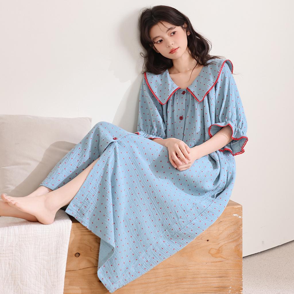Short-sleeved nightgown women's summer cloud cotton comfortable new princess wind cool long application skirt can be worn outside loungewear