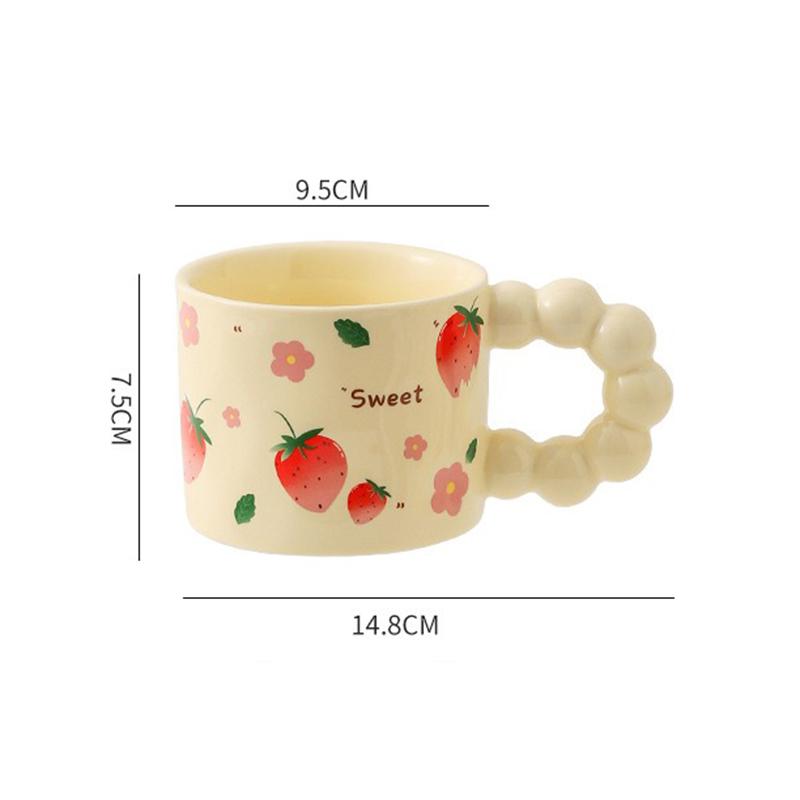 Ceramic Coffee Cup Japanese Style Water Mug Cute Fruit Pattern Milk Tea Cup with Anti-slip Handle Coffee Cup Girl Birthday Gift