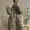 Women Down Long Jacket Hood Loose Over Size Coat Autumn Winter Warm Outwear Korean Style Big Pockets