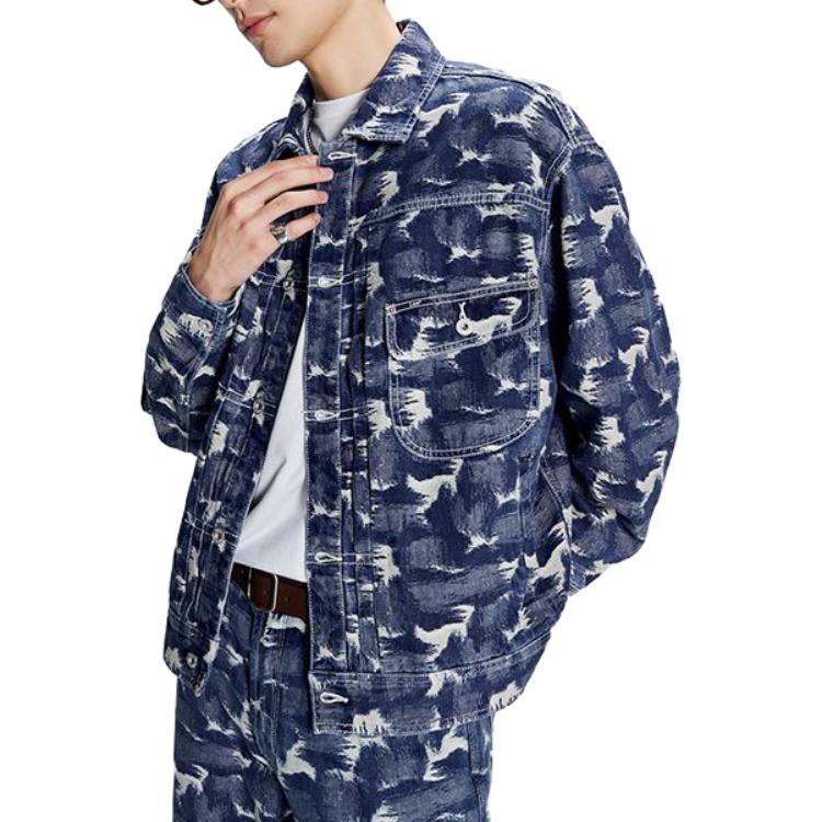 Button-Down Long Sleeve Denim Jacket Men jackets Dark-Blue LMT004985101253A02928