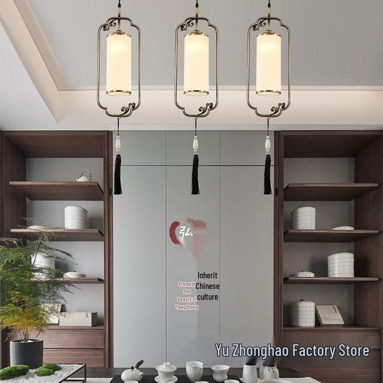 All-Copper Enamel Pendant Light - New Chinese Luxury for Dining, Bar, Aisle, Bedroom, or Tea Room.