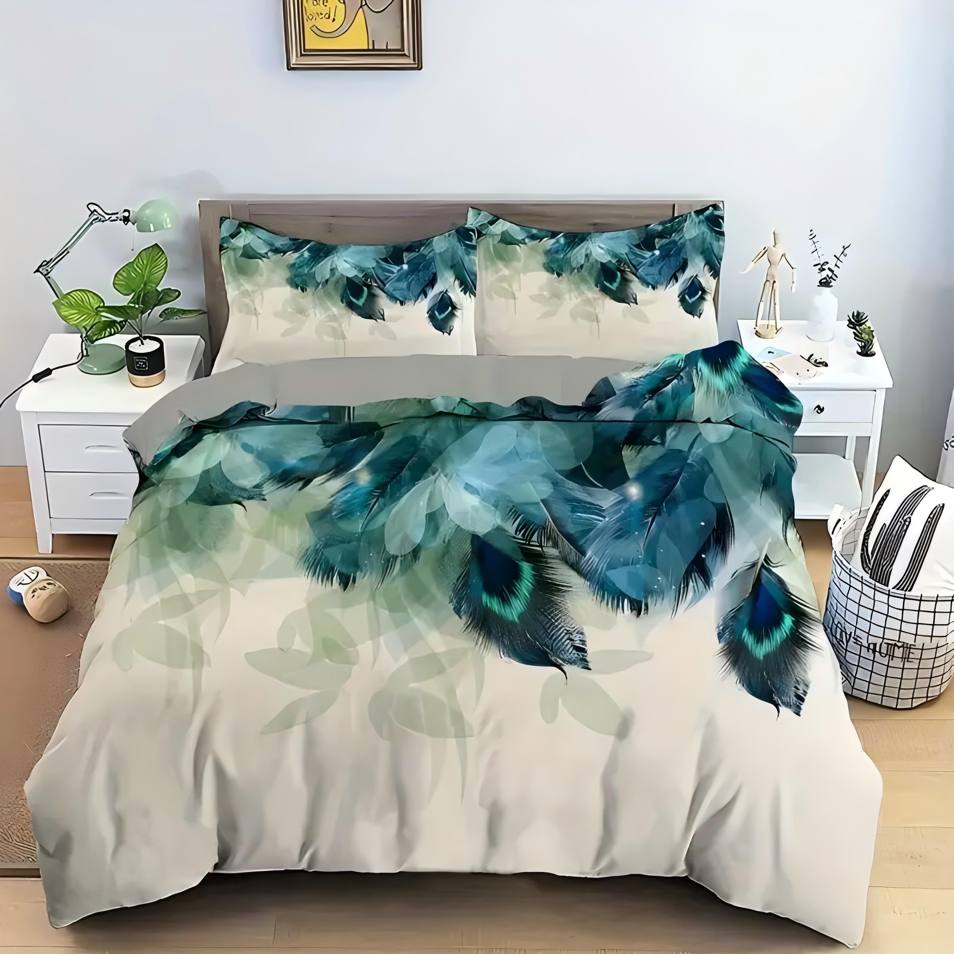 

Peacock Feather Pattern 3D Printed Bedding Set For Kids Teens Adults Fresh Style Duvet Cover Set Home Polyester Quilt Cover 135x200cm 2pcs